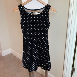 Brandy Melville Fit and Flare Open Back Polka Dot Dress black/white One Size